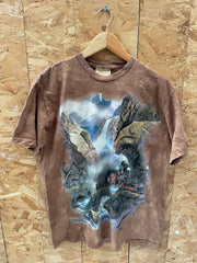 Vintage 90s The Mountain USA Railroad Graphic T-Shirt Size M Brown