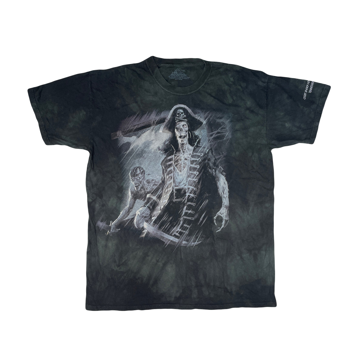 Vintage The Mountain T-Shirt Size XXL Charcoal Black Tie-Dye Pirate Graphic