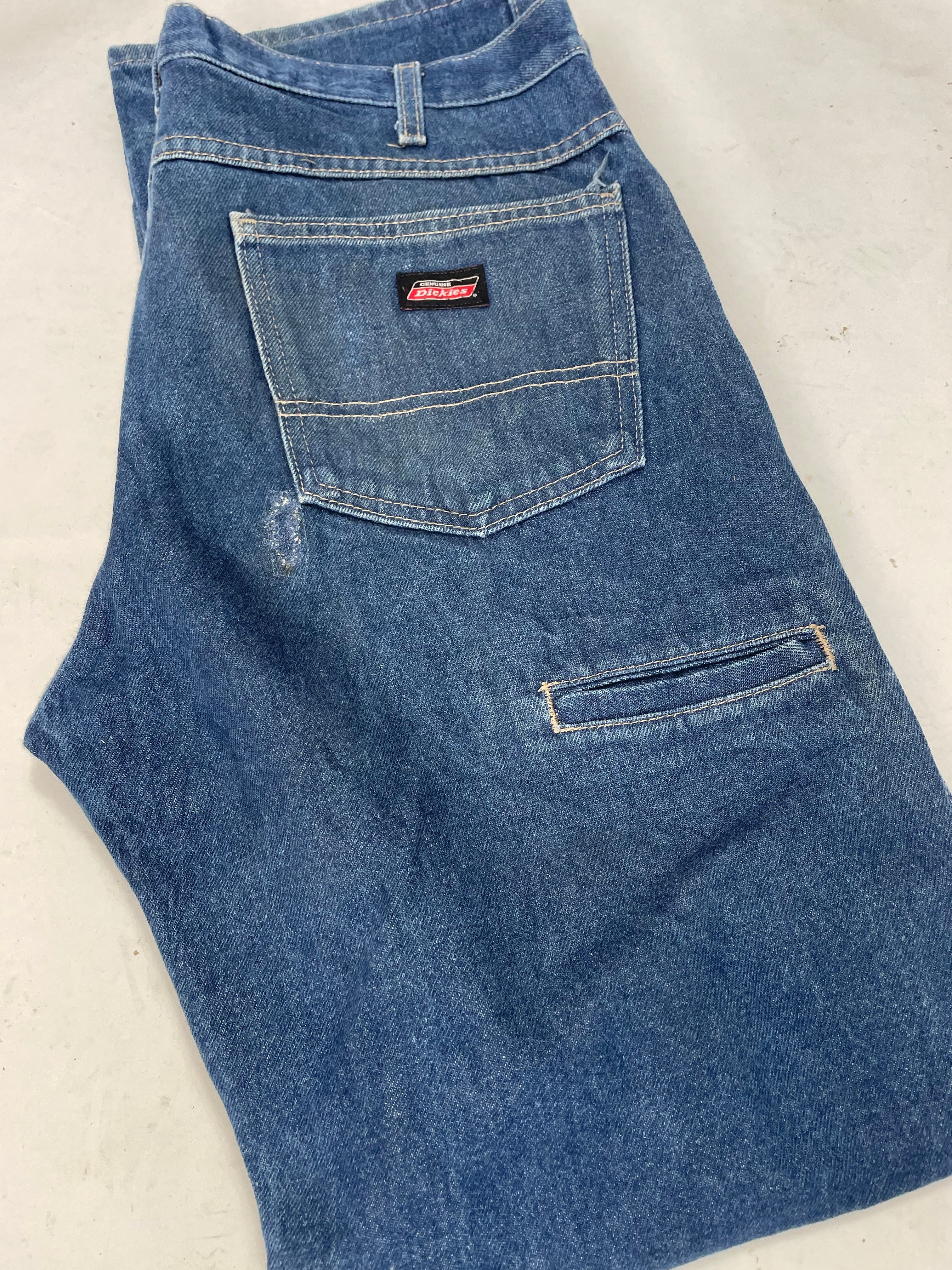Vintage 90s Dickies Distressed Denim Carpenter Jeans 34x32 Work Pants