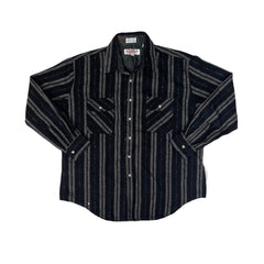 Vintage 80s Squaw Valley Mens XL Black &amp; Gray Striped Flannel Shirt