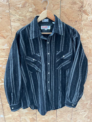 Vintage 80s Squaw Valley Mens XL Black &amp; Gray Striped Flannel Shirt