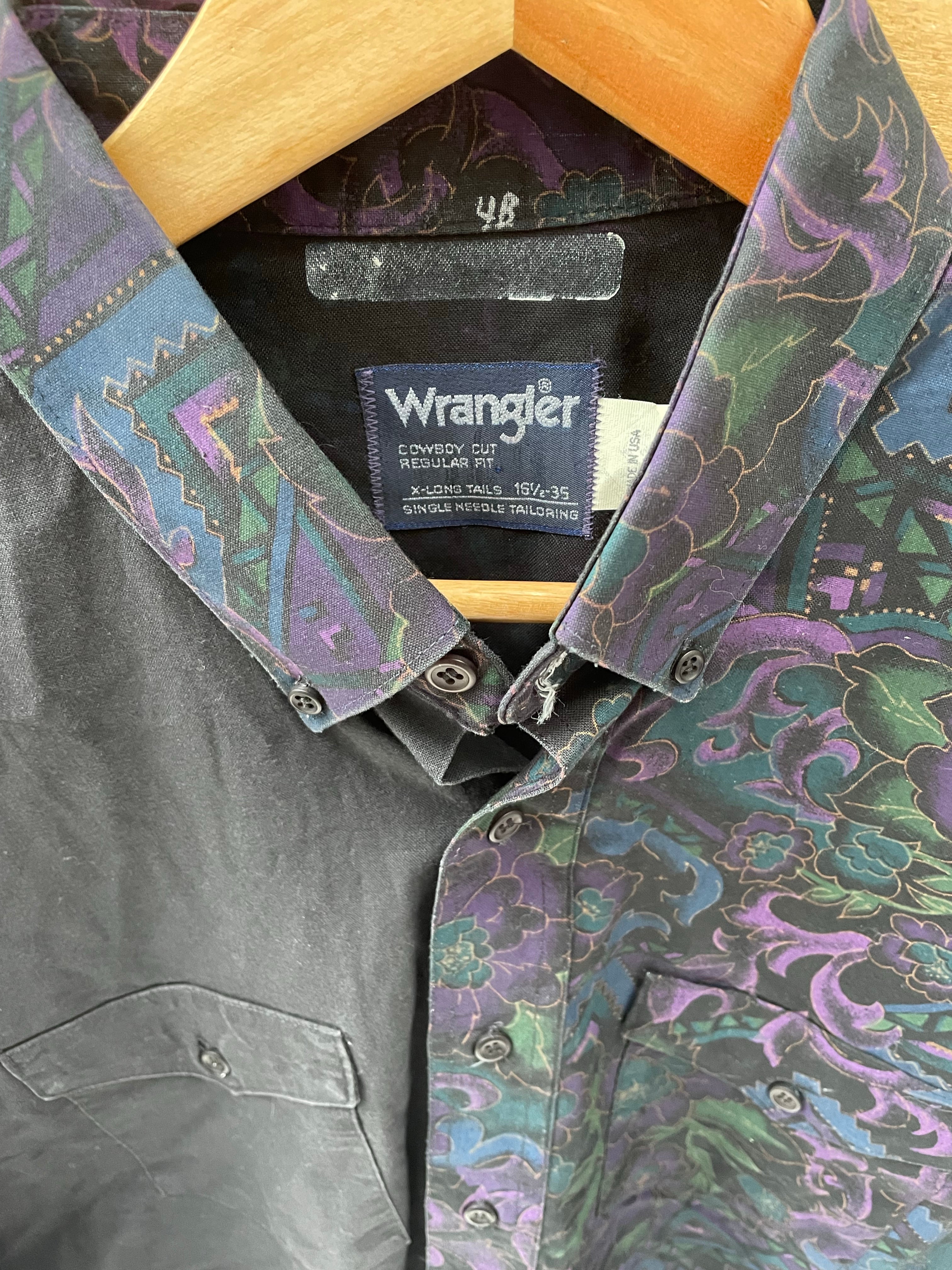 Vintage 90s Wrangler Men's XL Tall Floral Print Cowboy Western Shirt