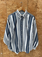 Vintage 90s Benchline Men's L Blue &amp; White Striped Long Sleeve Shirt