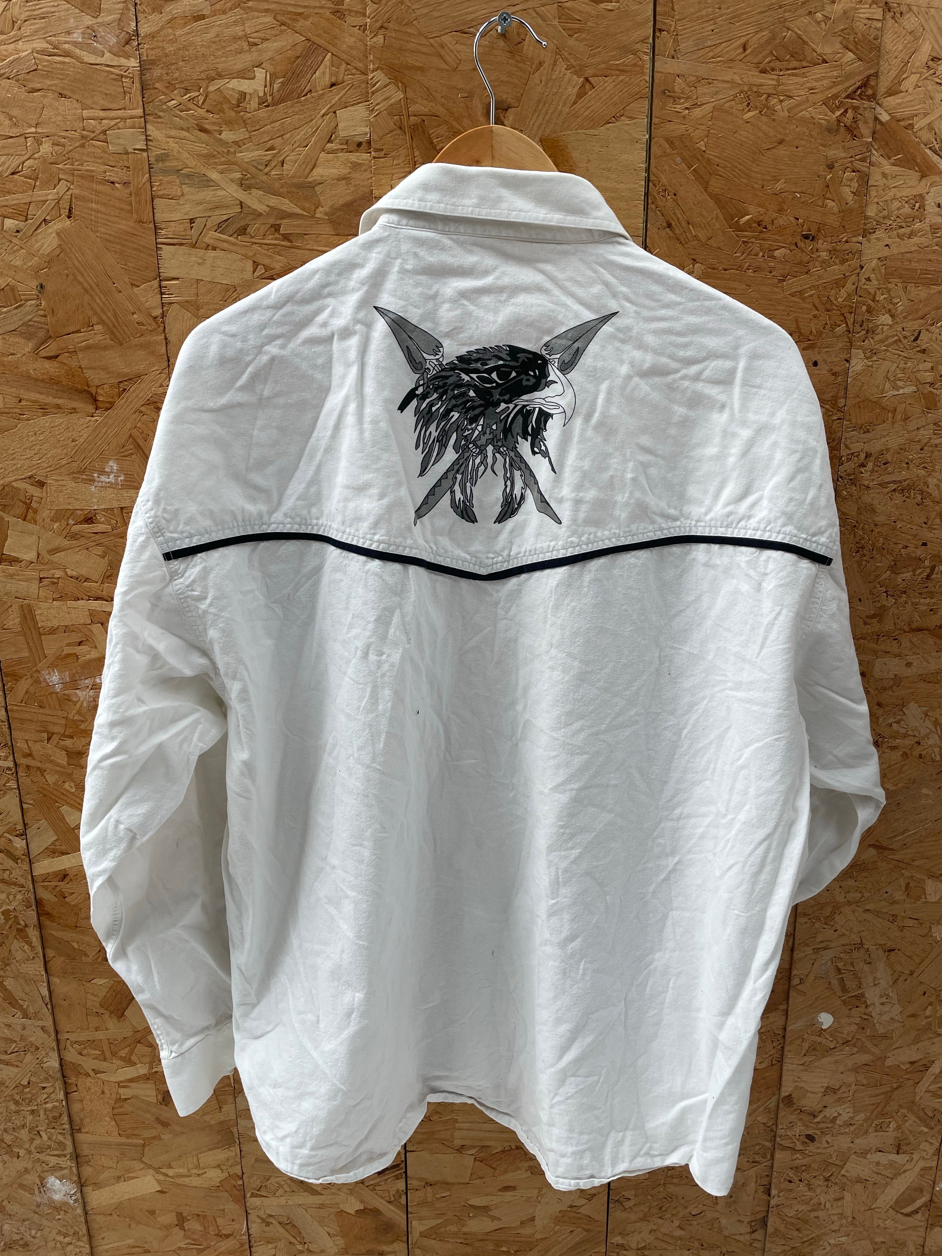 Vintage Stars &amp; Stripes Western Cowboy Shirt Eagle Motif Size XL White