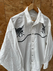 Vintage Stars &amp; Stripes Western Cowboy Shirt Eagle Motif Size XL White
