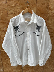 Vintage Stars &amp; Stripes Western Cowboy Shirt Eagle Motif Size XL White