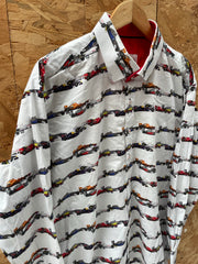 Claudio Lugli Couture Men's Formula 1 Racing Car Print Shirt - Size 3XL