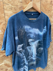 Vintage Eagle Waterfall Graphic T-Shirt - Size XL - Dark Blue