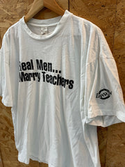 Vintage 90s White Single Stitch T-Shirt Real Men Marry Teachers Size XL