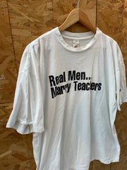 Vintage 90s White Single Stitch T-Shirt Real Men Marry Teachers Size XL