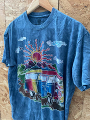 Vintage The Mountain Men's L Blue Grungy Tie Dye Hippy Bus T-Shirt