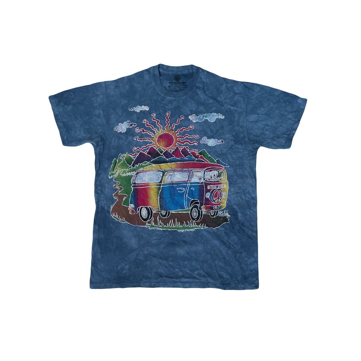 Vintage The Mountain Men's L Blue Grungy Tie Dye Hippy Bus T-Shirt