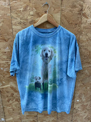 Vintage Tie-Dye T-Shirt - Dog Lamb Graphic - Blue - Size XL