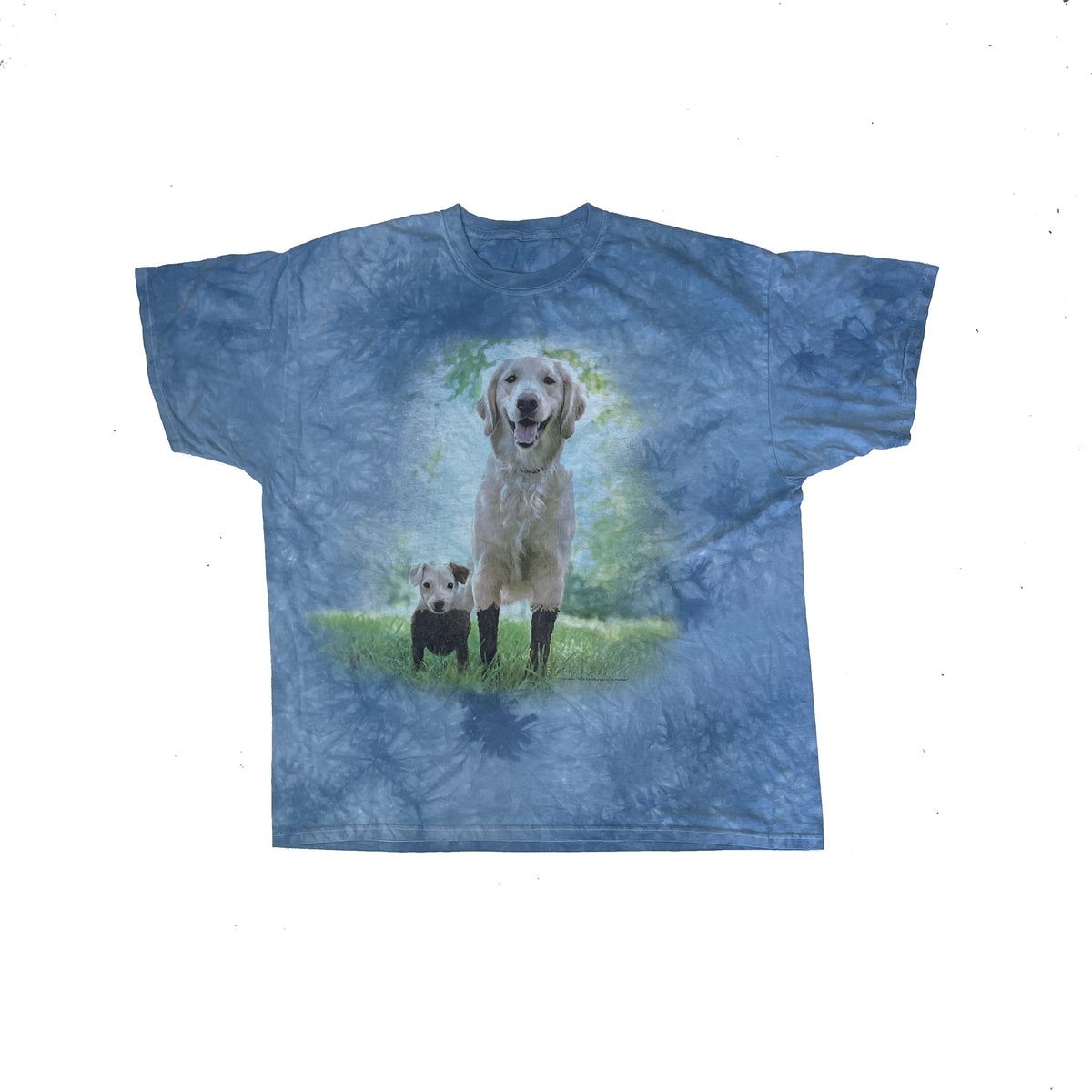 Vintage Tie-Dye T-Shirt - Dog Lamb Graphic - Blue - Size XL