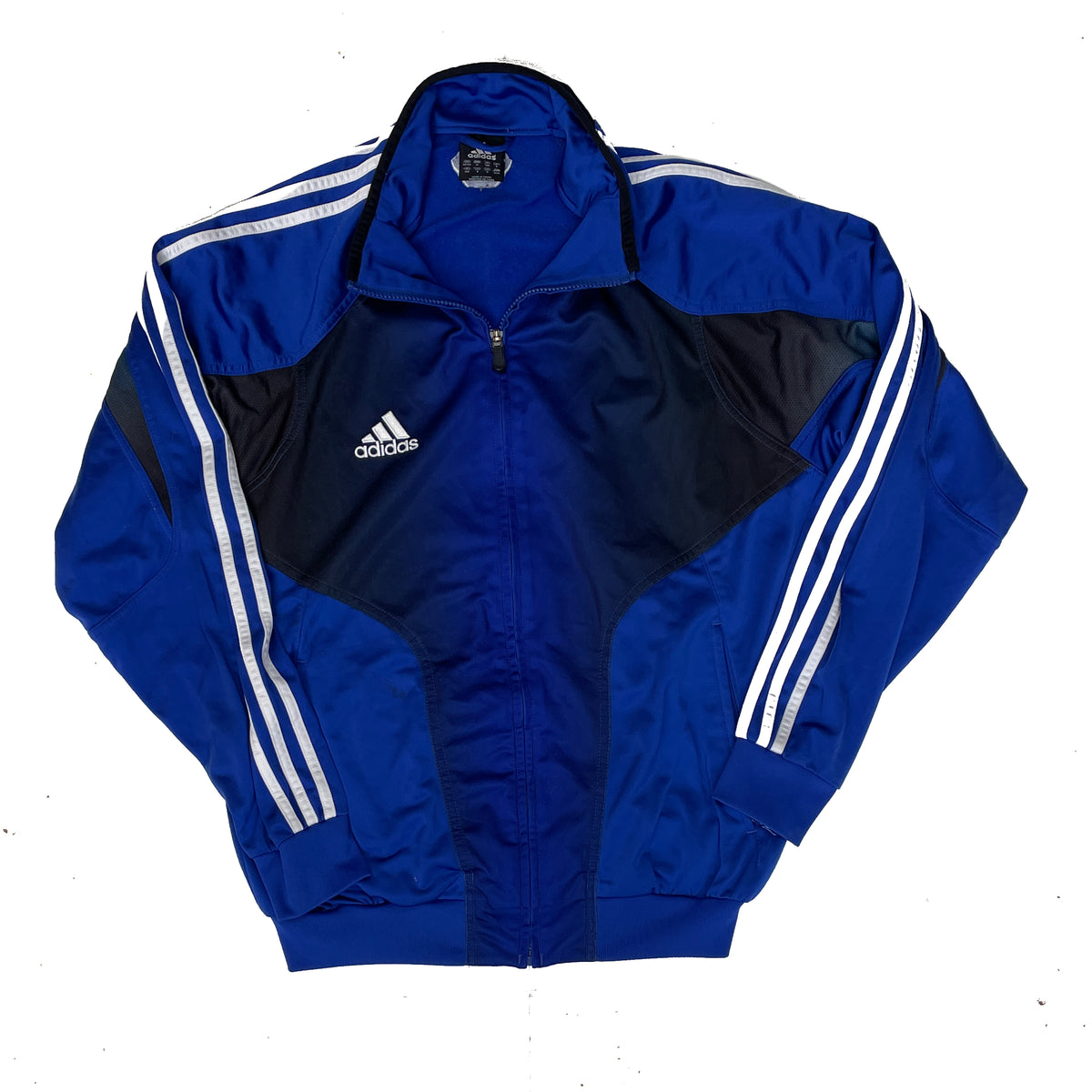 Vintage Y2K Adidas Men's Size M Blue Black Track Jacket with White Stripes