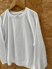 Vintage Fruit of the Loom Crewneck Raglan Plain Sweater - White - XXL
