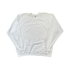 Vintage Fruit of the Loom Crewneck Raglan Plain Sweater - White - XXL