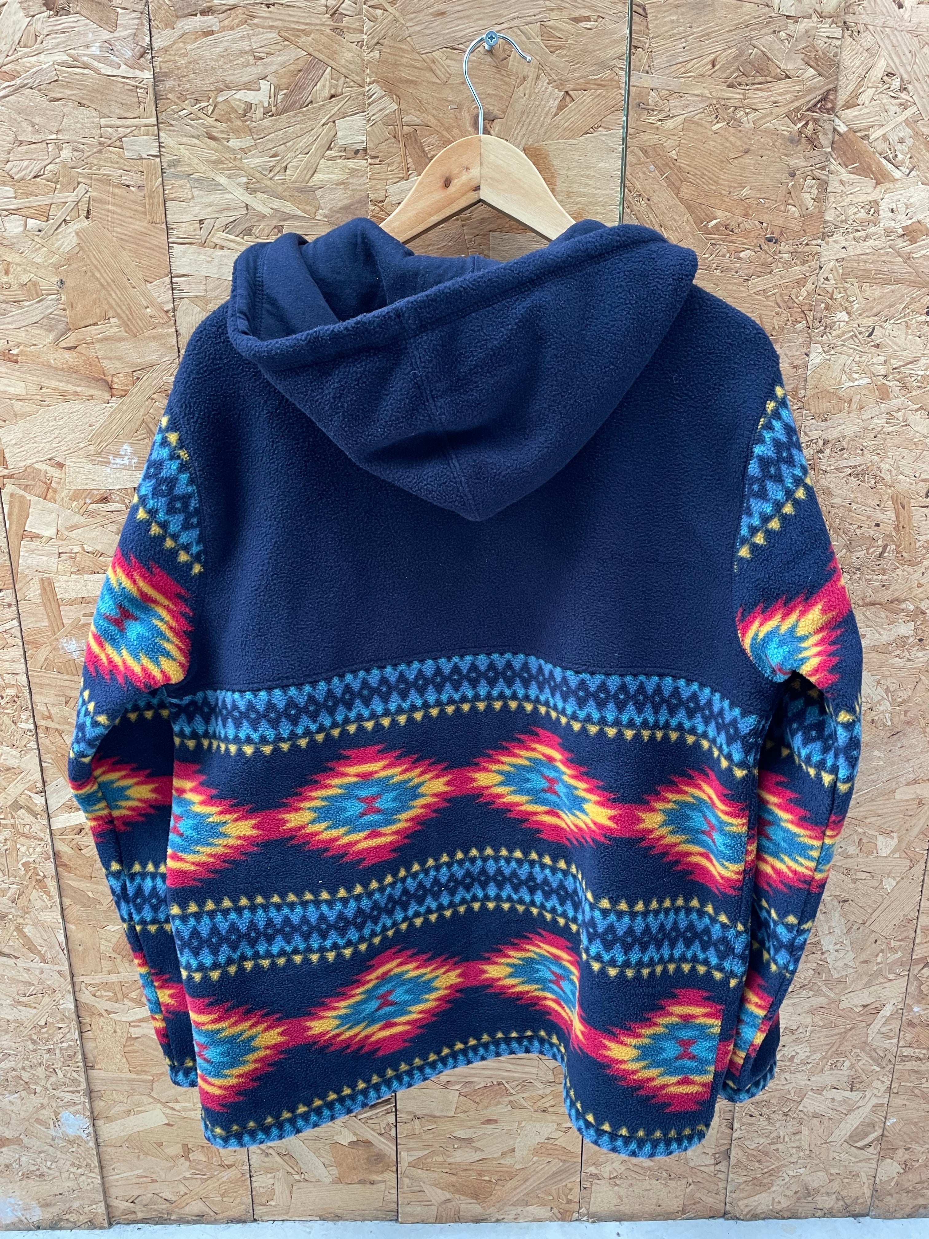 Free Nature Fleece Pullover Hoodie Jacket, Mens Size M, Southwestern Pattern, Dark Blue