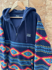 Free Nature Fleece Pullover Hoodie Jacket, Mens Size M, Southwestern Pattern, Dark Blue