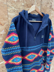 Free Nature Fleece Pullover Hoodie Jacket, Mens Size M, Southwestern Pattern, Dark Blue