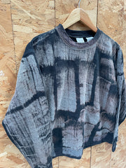 Vintage 90s Tie Dye Acid Wash Crewneck Sweatshirt M Black Grey Abstract