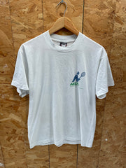 Vintage 90s Single Stitch Tennis T-Shirt - Size L - White - Graphic Tee