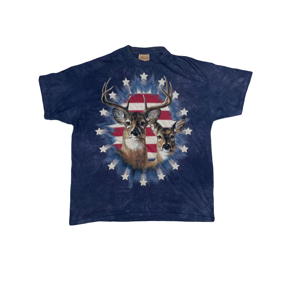 Vintage The Mountain XXL T-Shirt - Deer &amp; American Flag - Dark Blue
