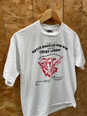Vintage 90s Single Stitch Native American Pow Wow T-Shirt - White - Size L
