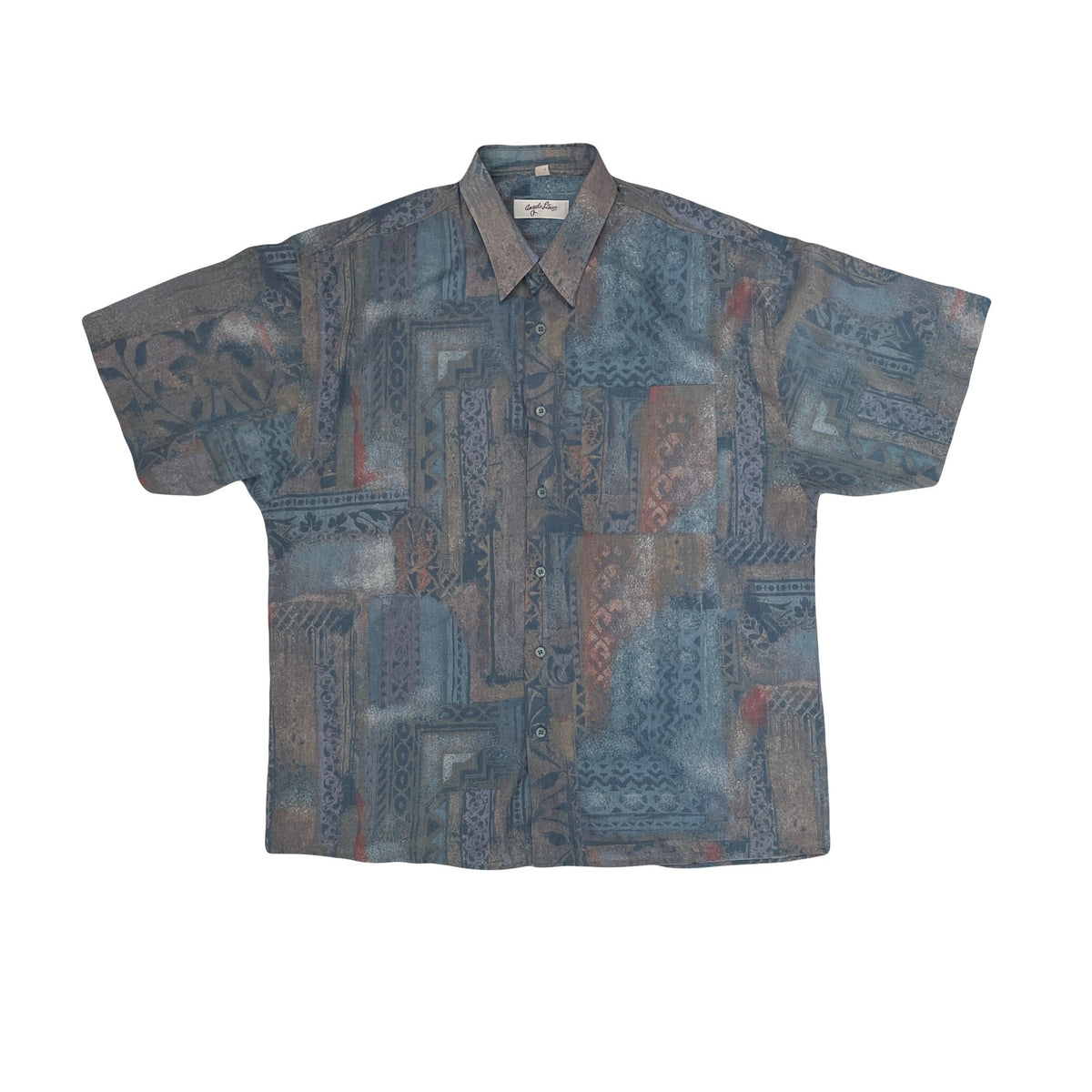 Vintage Angelo Litrico Men's Blue Patterned Grungy Crazy Shirt Size 44 XL