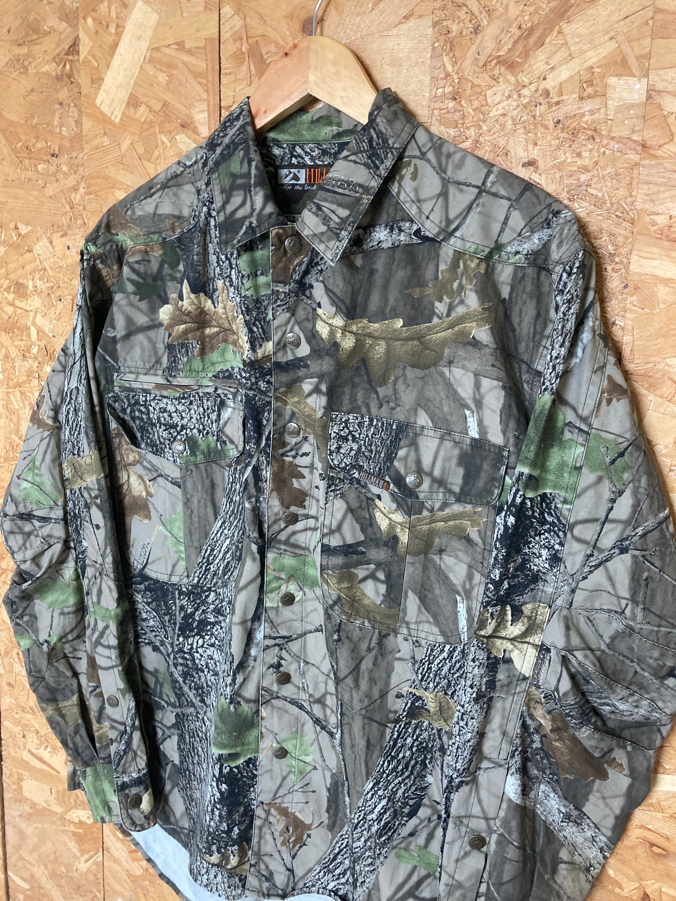 Vintage Y2K Hillman Realtree Mossy Oak style realistic camo beige green brown hunting shirt size lar