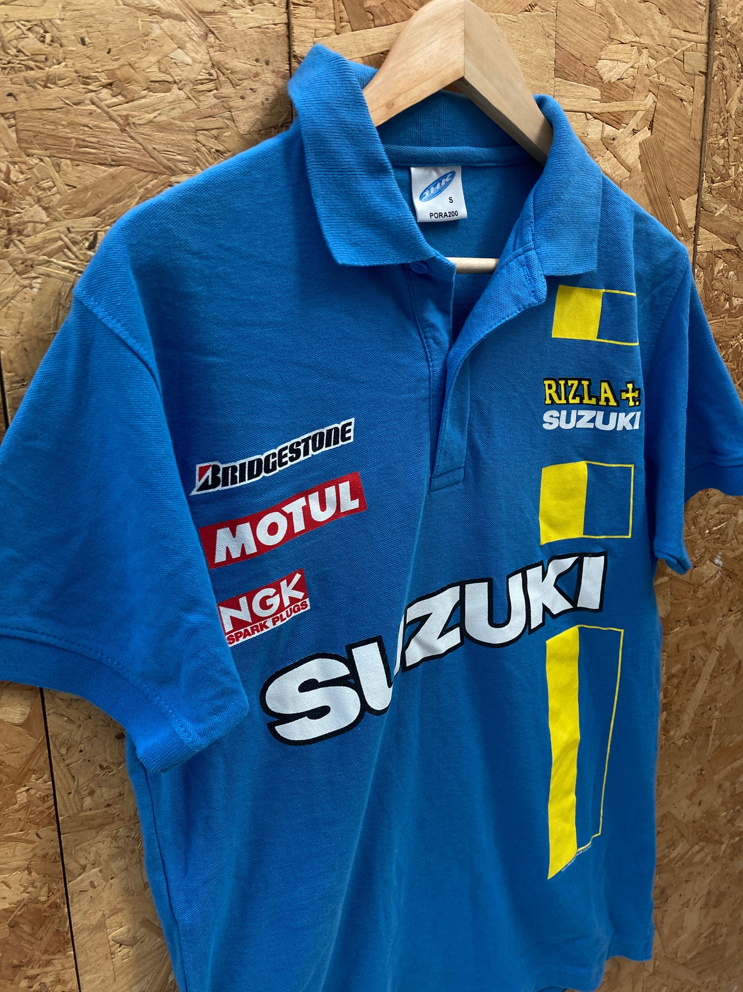 Vintage Y2K Blue Suzuki Rizla race team souvenir polo t-shirt size small