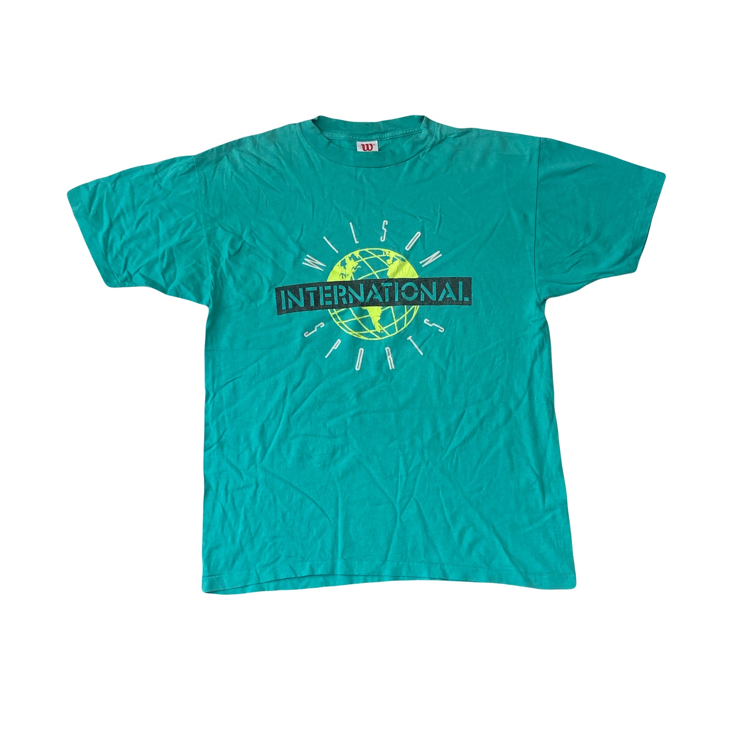 Vintage 90s turquoise Wilson Tennis globe logo single stitch t-shirt size XL