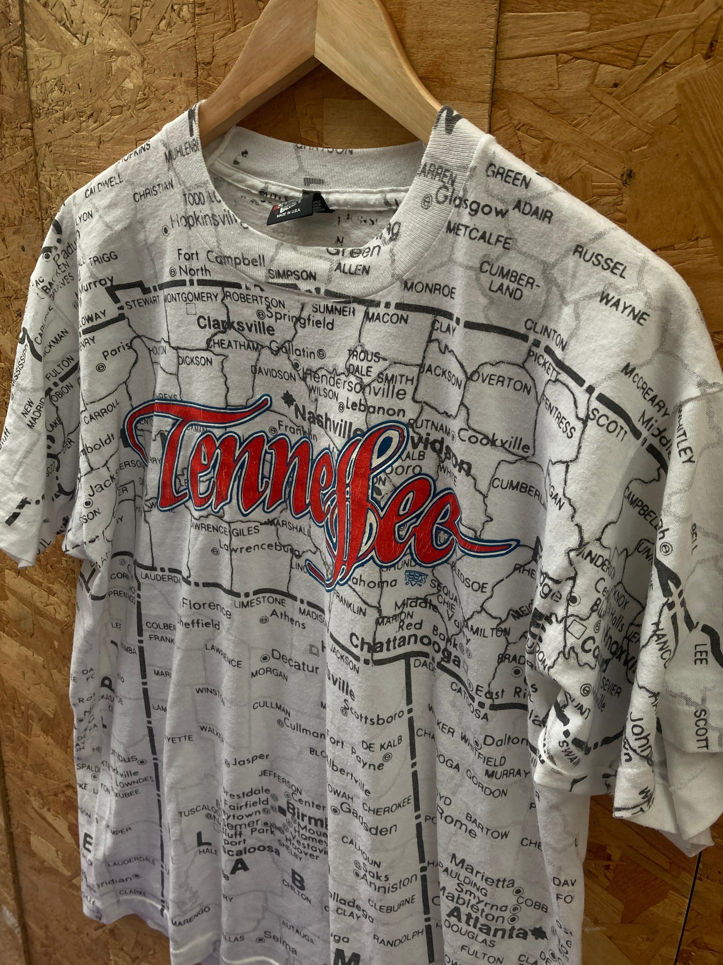 Vintage 90s Tennessee all over map print USA single stitch t-shirt size XL