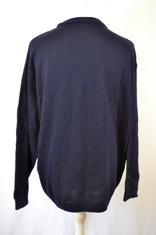 Vintage 90&#39;s navy blue grey stripe grandad jumper pullover size XXL by C&A