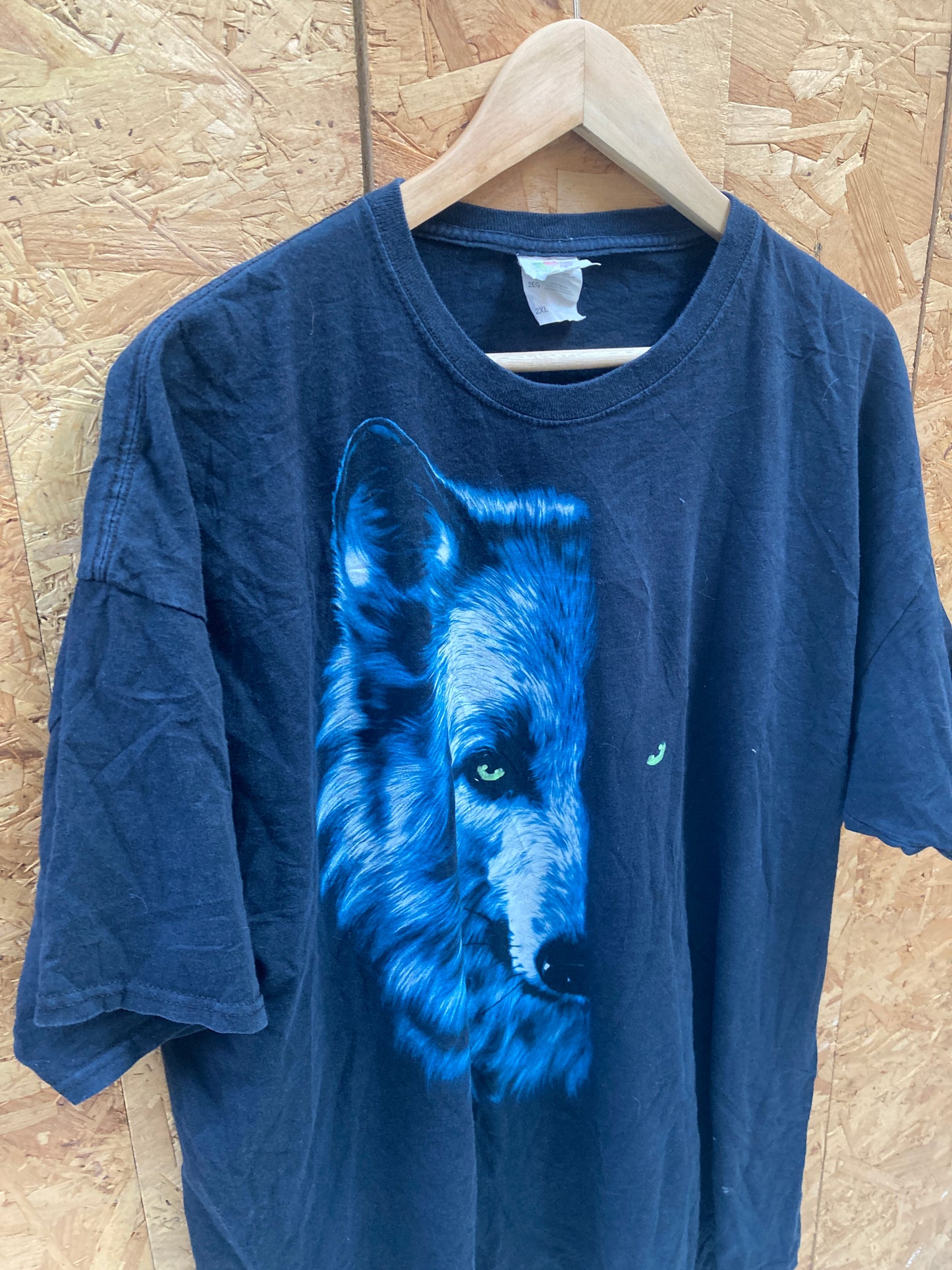 Vintage 90s black midnight wolf half shadow print souvenir t-shirt size XXL