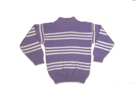 Vintage 80s USA made ladies lilac purple & white striped roll neck jumper pullover size small by Wor