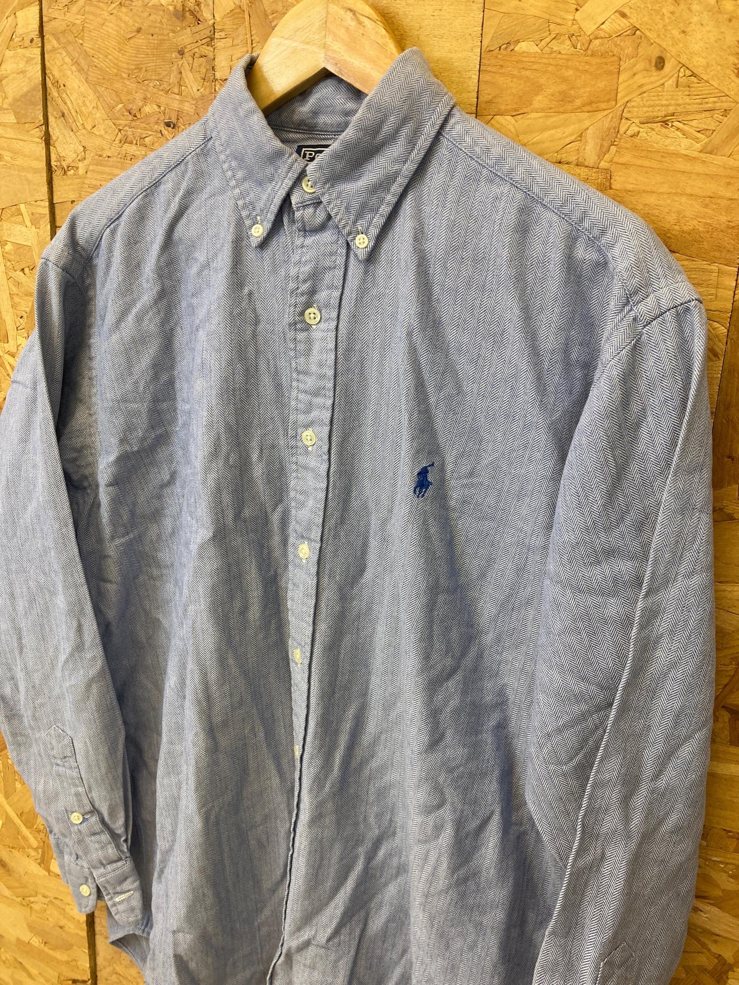 Vintage Y2K Polo Ralph Lauren light blue herringbone Blake cotton shirt size medium oversized fit