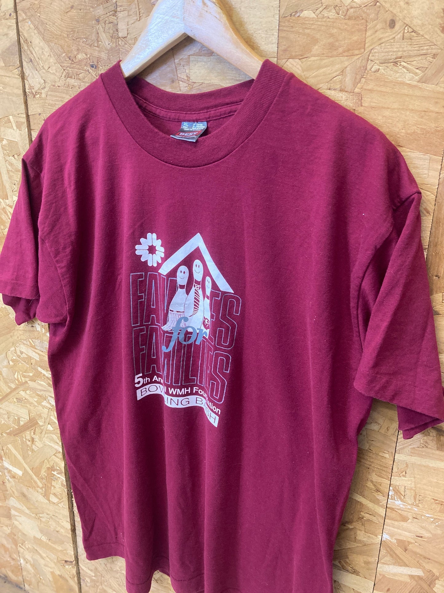 Vintage 90s Families for families bowling bash maroon burgundy USA souvenir single stitch t shirt si