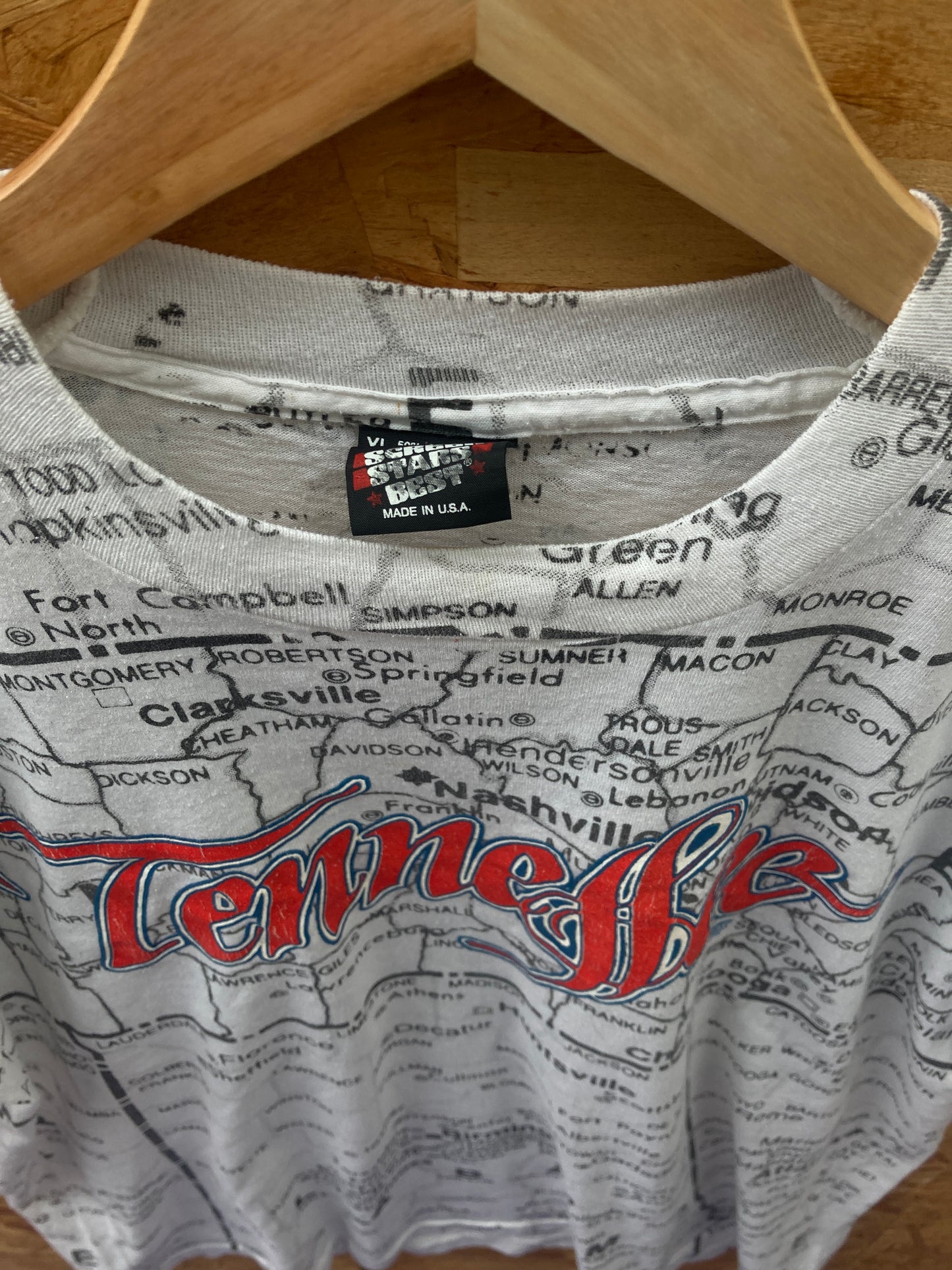 Vintage 90s Tennessee all over map print USA single stitch t-shirt size XL