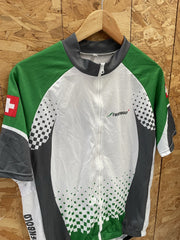 Twerenbold Cycling Jersey XL Green White Grey Short Sleeve Full Zip Bike Shirt