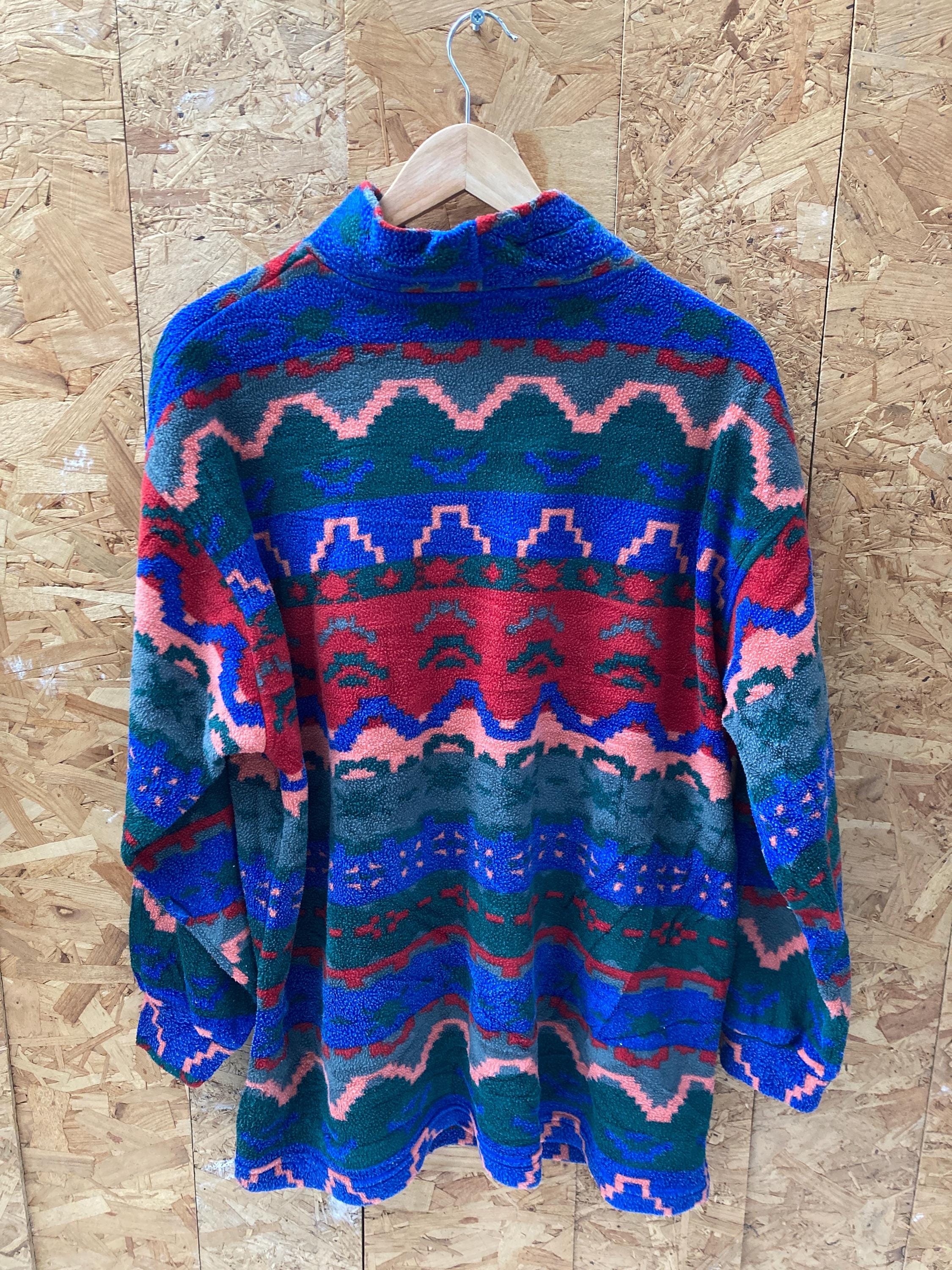 Vintage 90s multicolor aztec pattern crazy print roll neck fleece jumper size XL