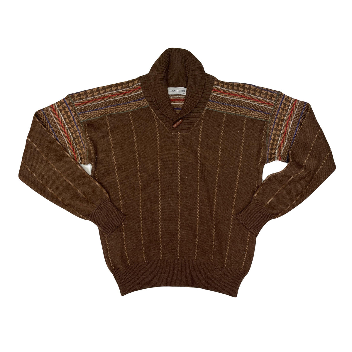 Vintage 90s brown striped grandad roll v-neck acrylic pattern slouchy jumper pullover size 50 medium