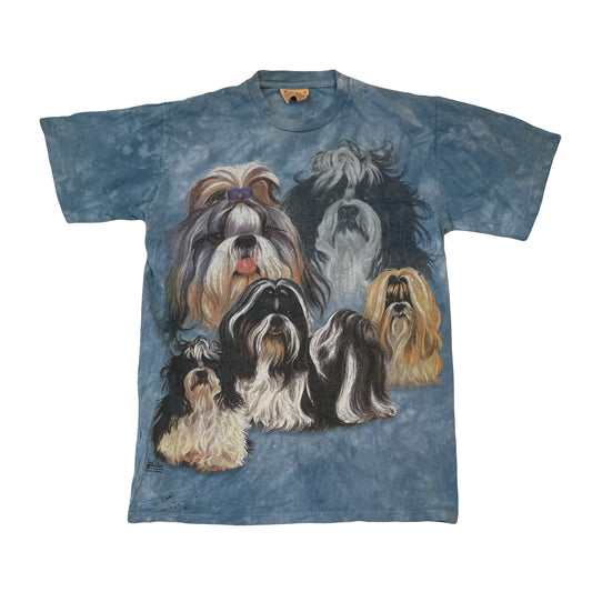 Vintage 90s The Mountain Yorkshire terrier show dogs blue tie dye t-shirt size M