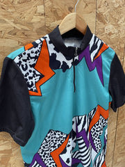 Vintage Gonso Cycling Jersey L Retro 90s Abstract Print Short Sleeve Bike Top