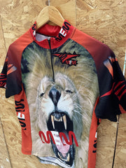 MEM Lion Graphic Short Sleeve Cycling Jersey Men's L Red Black