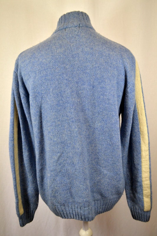 Vintage Y2K light blue & cream stripe zip collar jumper pullover size XL by Watsons