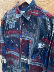 Vintage 90s red grey blue chamois felt long sleeve shirt size large by CasaModa