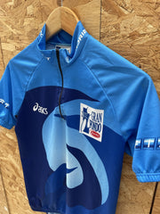 Vintage Asics 2002 Gran Fondo Cycling Jersey Blue Men's M Short Sleeve