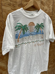 Vintage 90s Single Stitch Hawaii Beach Palm Tree Graphic T-Shirt XL White