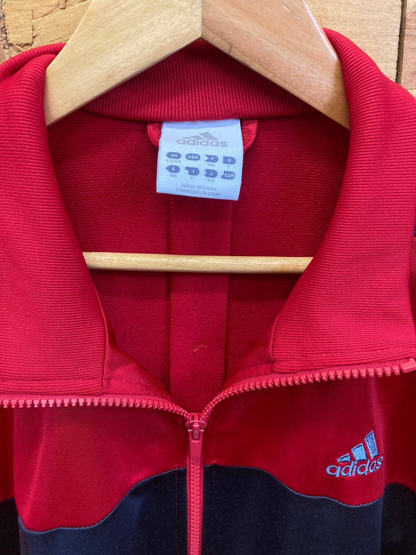 Vintage 90s Adidas red and grey panels stripes zip track top size 42/44 large